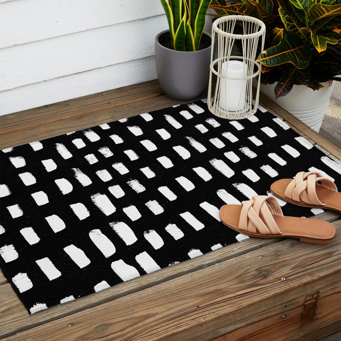 Artistic modern black white paint brushstrokes Outdoor Rug Gallery Image 2