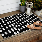 Artistic modern black white paint brushstrokes Outdoor Rug Gallery Image 2