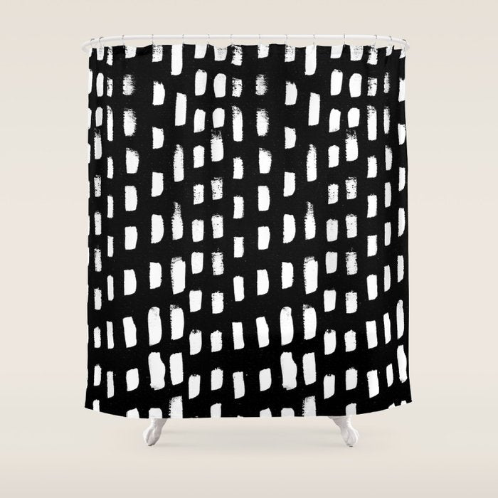 Artistic modern black white paint brushstrokes Shower Curtain Gallery Image 1