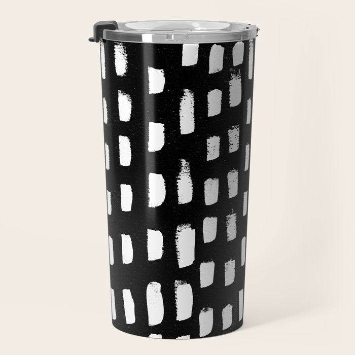 Artistic modern black white paint brushstrokes Travel Mug Gallery Image 3