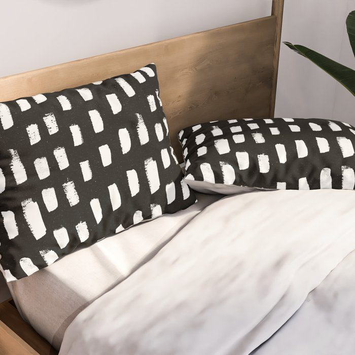 Artistic modern black white paint brushstrokes Pillow Sham Gallery Image 2
