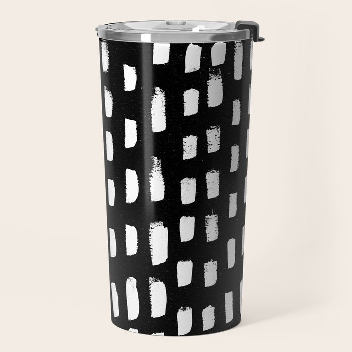 Artistic modern black white paint brushstrokes Travel Mug Gallery Image 2