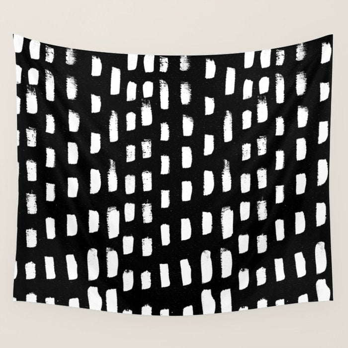 Artistic modern black white paint brushstrokes Wall Tapestry Gallery Image 1
