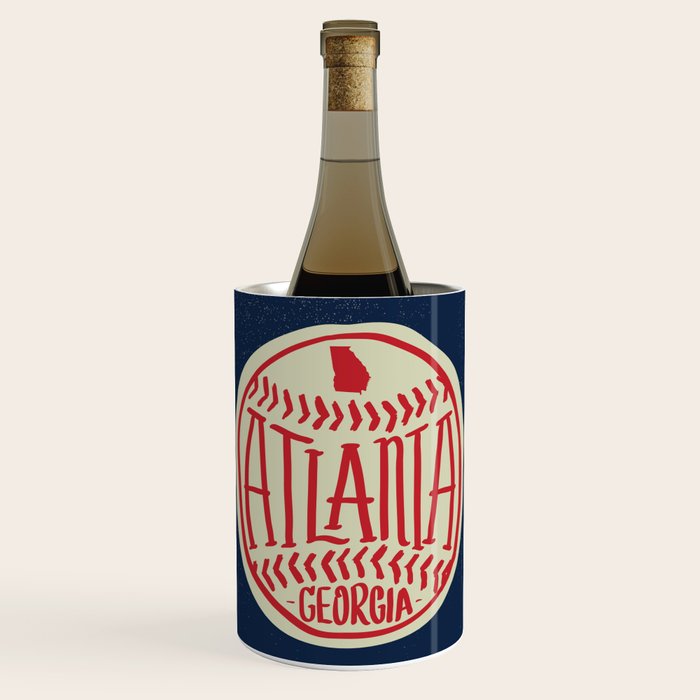 Atlanta Georgia Baseball - Hand Drawn, Script Typography Wine Chiller