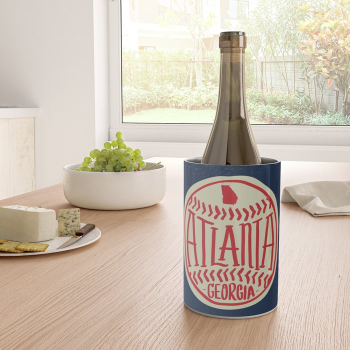 Atlanta Georgia Baseball - Hand Drawn, Script Typography Wine Chiller Gallery Image 4