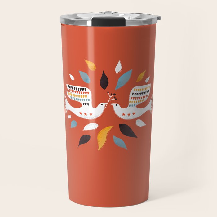 Festive doves - folk illustration Travel Mug Gallery Image 1
