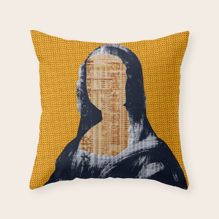 Mona Lisa · yellow press Throw Pillow Gallery Image 6