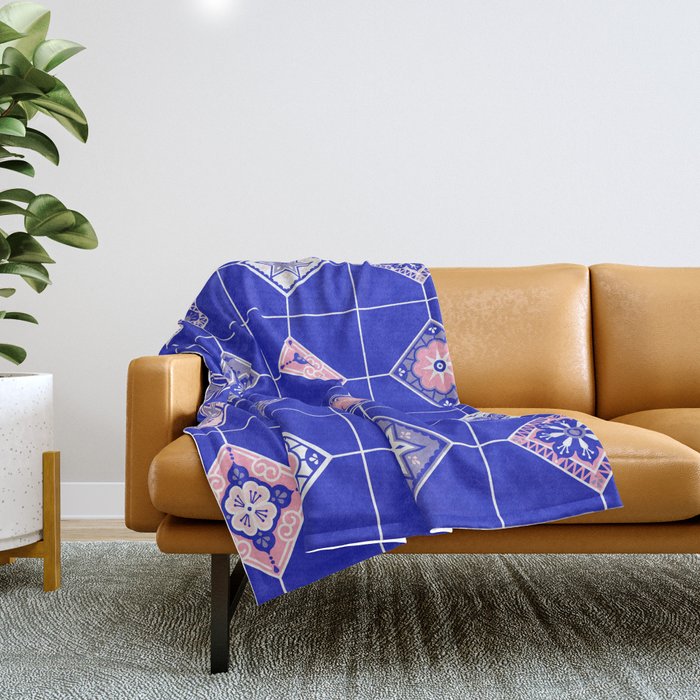 Talavera Mexican Tile - Pink & Periwinkle Palette Throw Blanket Gallery Image 1