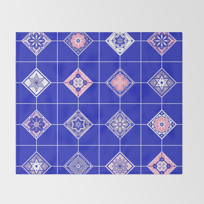 Talavera Mexican Tile - Pink & Periwinkle Palette Throw Blanket Gallery Image 2