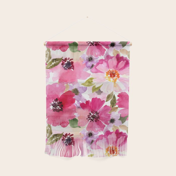 Watercolor Flowers Pink Fuchsia Wall Hanging Gallery Image 1