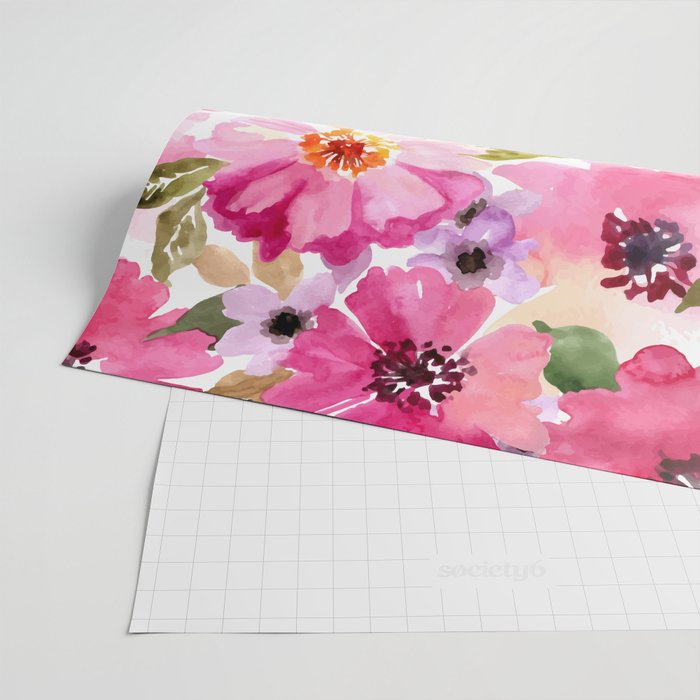 Watercolor Flowers Pink Fuchsia Wrapping Paper Gallery Image 2