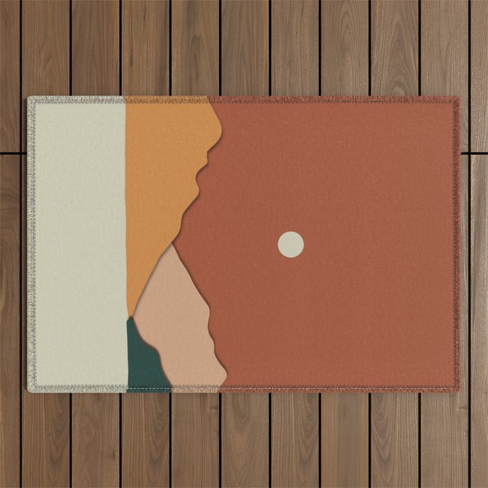 minimal mountain lake side  Outdoor Rug Gallery Image 1