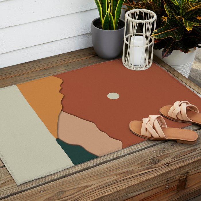 minimal mountain lake side  Outdoor Rug Gallery Image 2