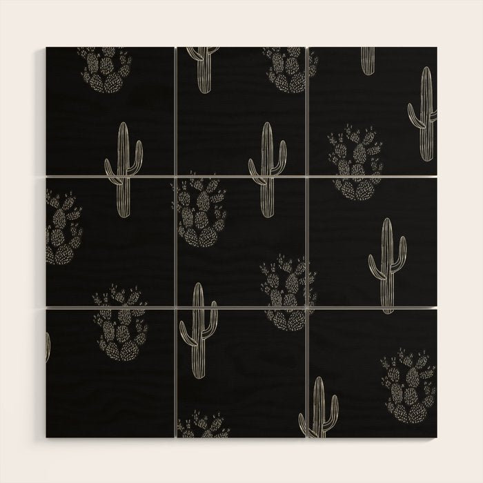 Cactus Pattern Black Wood Wall Art Gallery Image 1