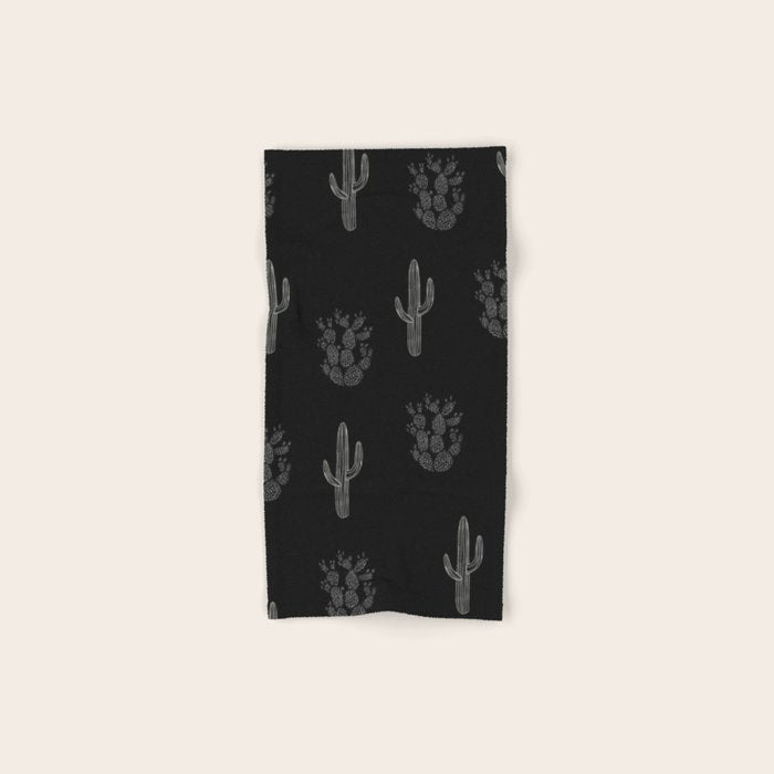 Cactus Pattern Black Bath Towel