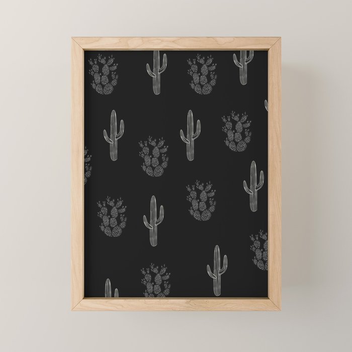 Cactus Pattern Black Mini Art Print Gallery Image 1