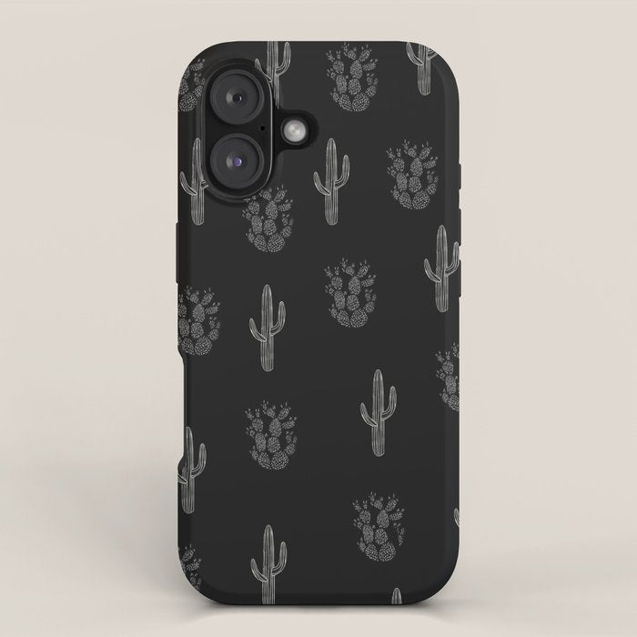 Cactus Pattern Black iPhone Case Gallery Image 1