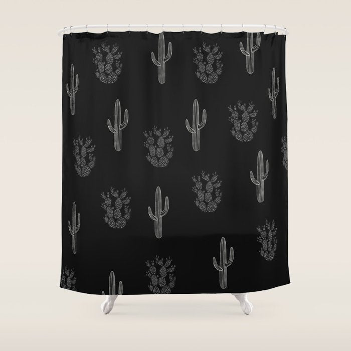 Cactus Pattern Black Shower Curtain Gallery Image 1