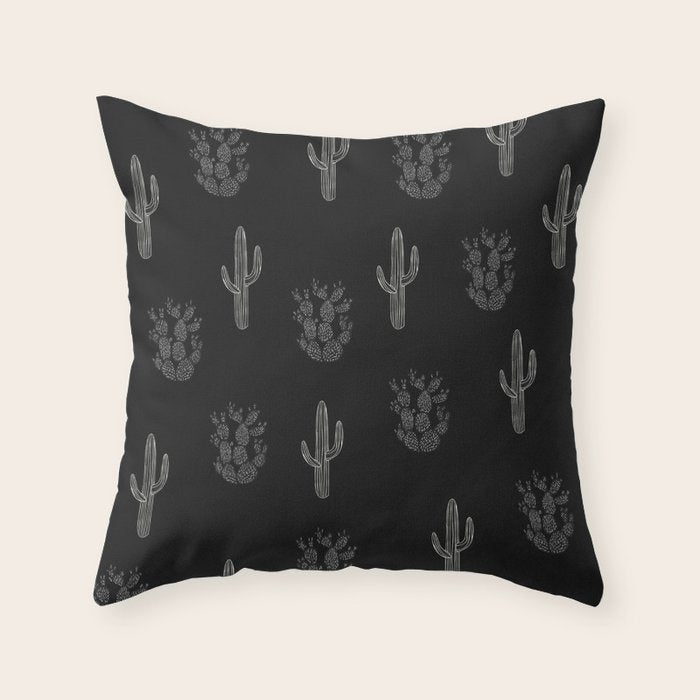 Cactus Pattern Black Throw Pillow Gallery Image 6