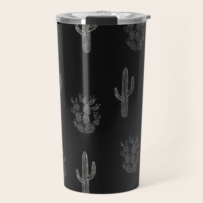 Cactus Pattern Black Travel Mug Gallery Image 1