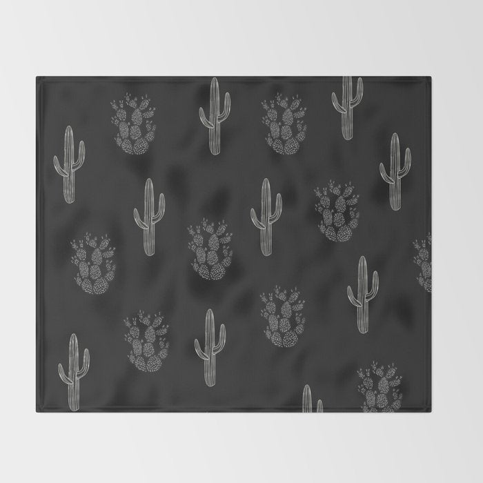 Cactus Pattern Black Throw Blanket Gallery Image 2