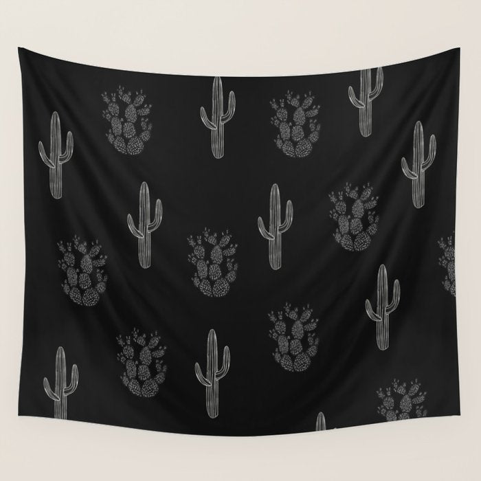 Cactus Pattern Black Wall Tapestry Gallery Image 1