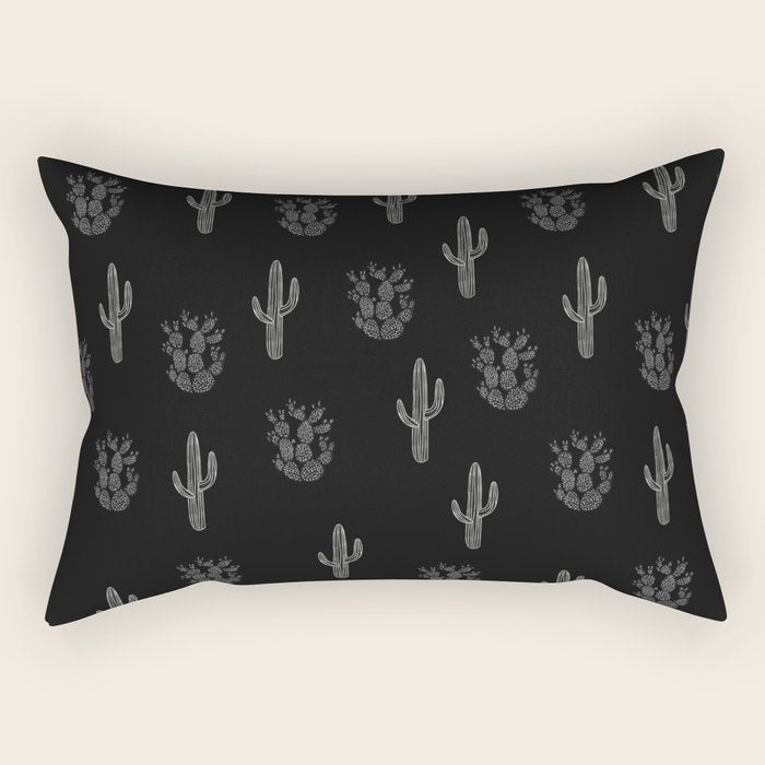 Cactus Pattern Black Rectangular Pillow Gallery Image 2