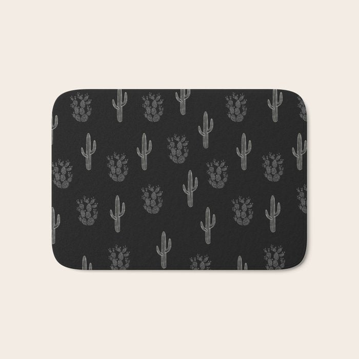 Cactus Pattern Black Bath Mat Gallery Image 1