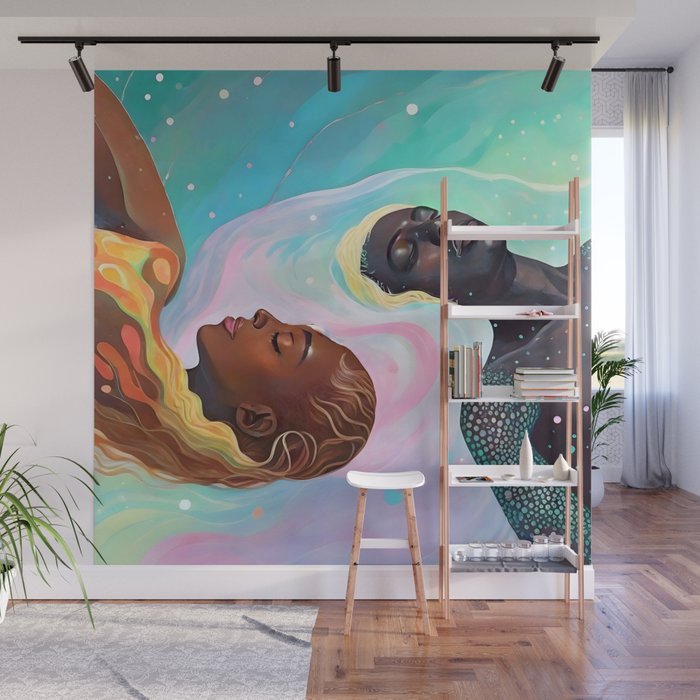 Suspended, Abstract Black People Love Couple, Human Humanity Emotions Feelings, Expression Eclectic Painting Space Wall Mural Gallery Image 1