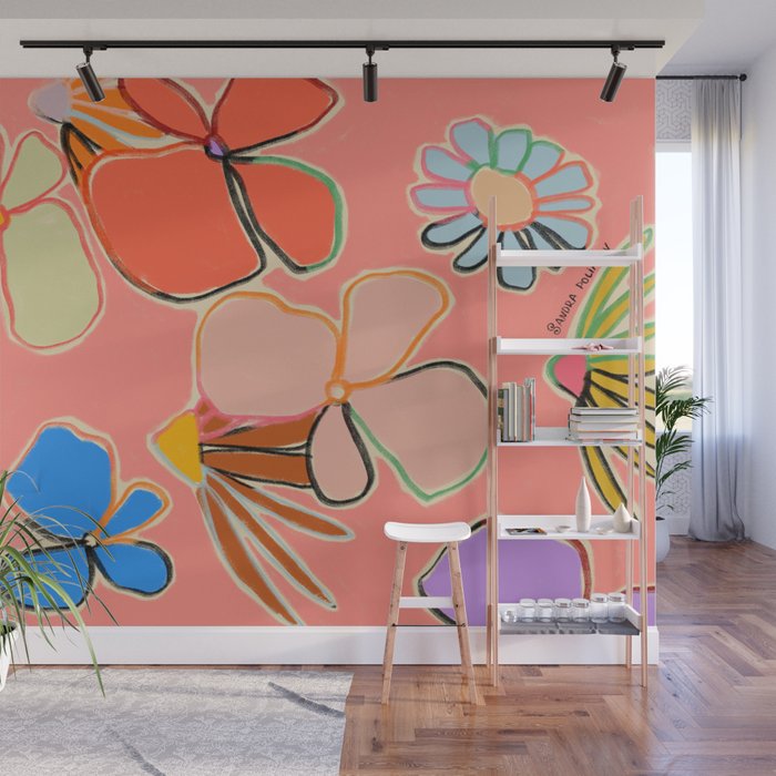 VINTAGE GARDEN PEACH Wall Mural Gallery Image 1