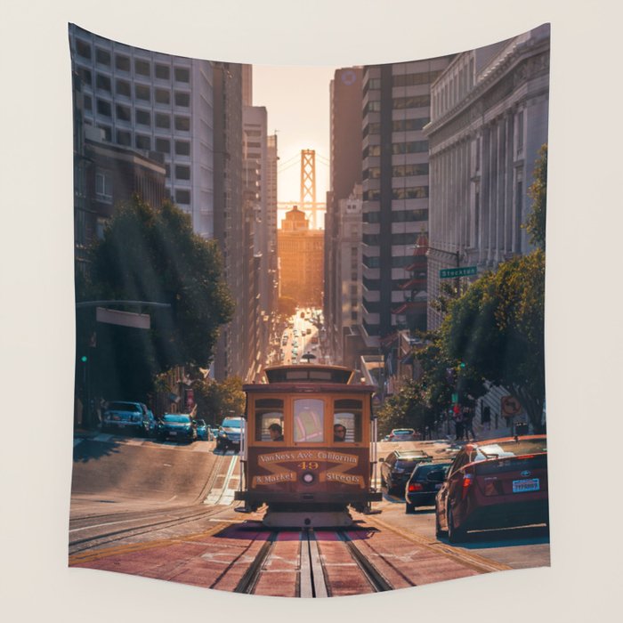 San Francisco Trolley (Color) Wall Tapestry Gallery Image 1