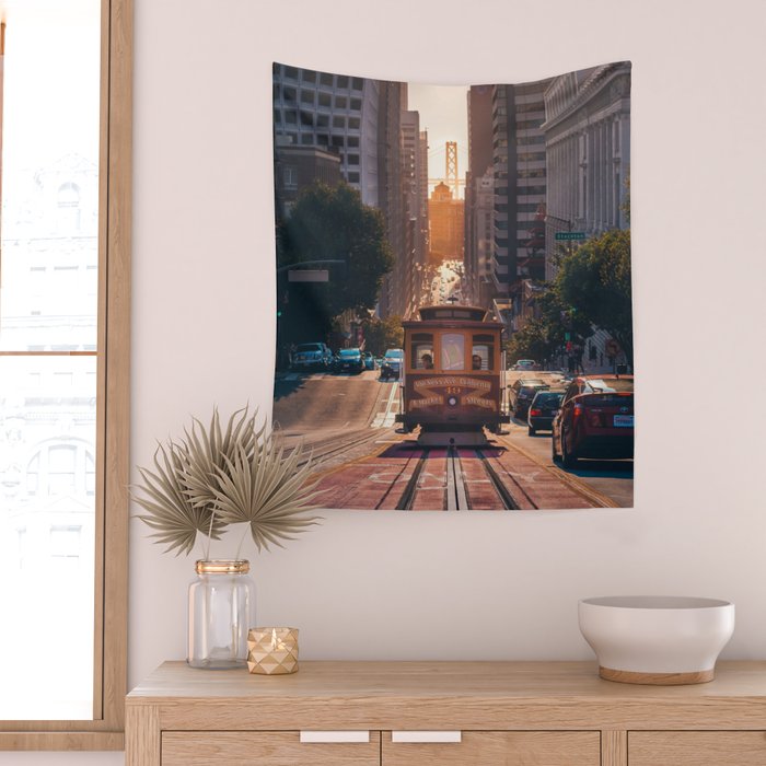 San Francisco Trolley (Color) Wall Tapestry Gallery Image 2