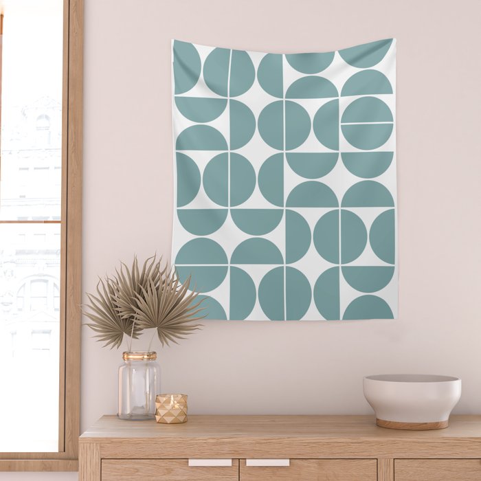 Mid Century Modern Geometric 04 Glass Blue Wall Tapestry Gallery Image 2