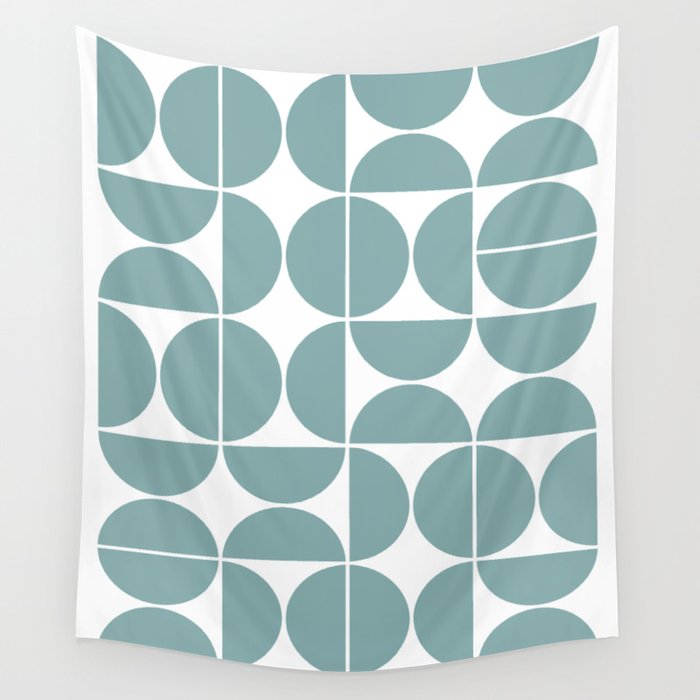Mid Century Modern Geometric 04 Glass Blue Wall Tapestry Gallery Image 1
