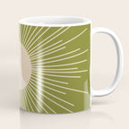 Mid-Century Modern Sunburst - Minimalist Sun in Mid Mod Beige and Olive Green Coffee Mug Gallery Image 1