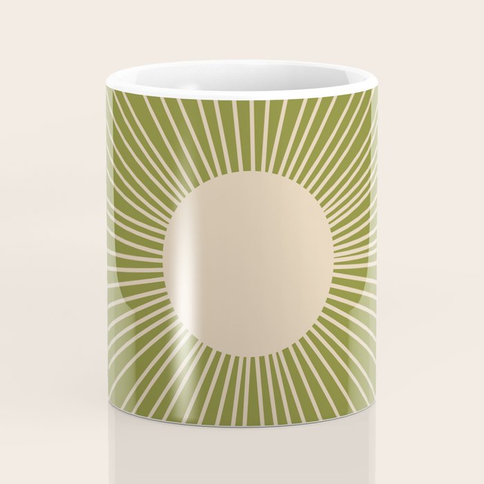 Mid-Century Modern Sunburst - Minimalist Sun in Mid Mod Beige and Olive Green Coffee Mug Gallery Image 4