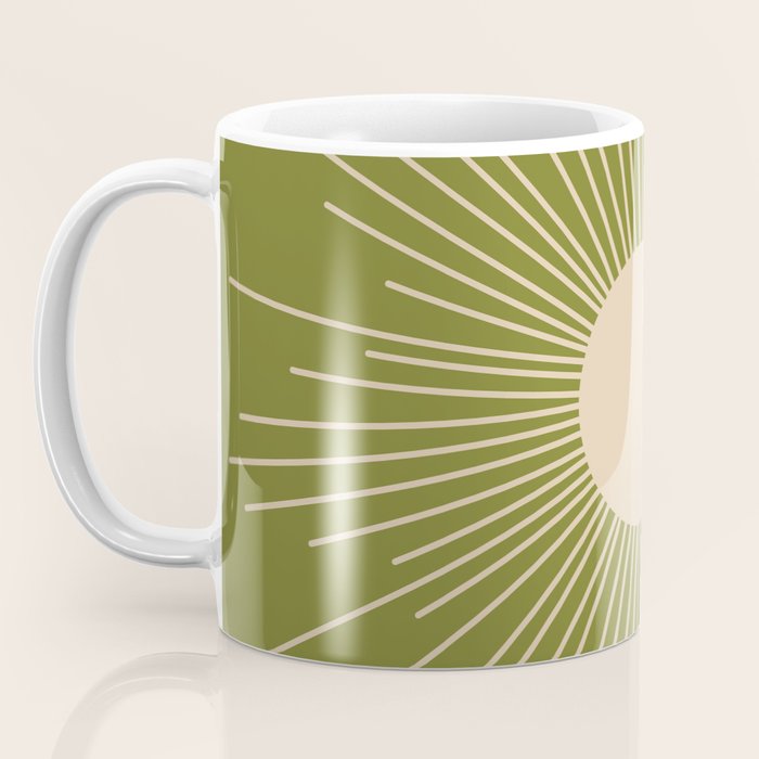 Mid-Century Modern Sunburst - Minimalist Sun in Mid Mod Beige and Olive Green Coffee Mug Gallery Image 3