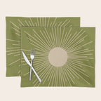 Mid-Century Modern Sunburst - Minimalist Sun in Mid Mod Beige and Olive Green Placemat Gallery Image 1