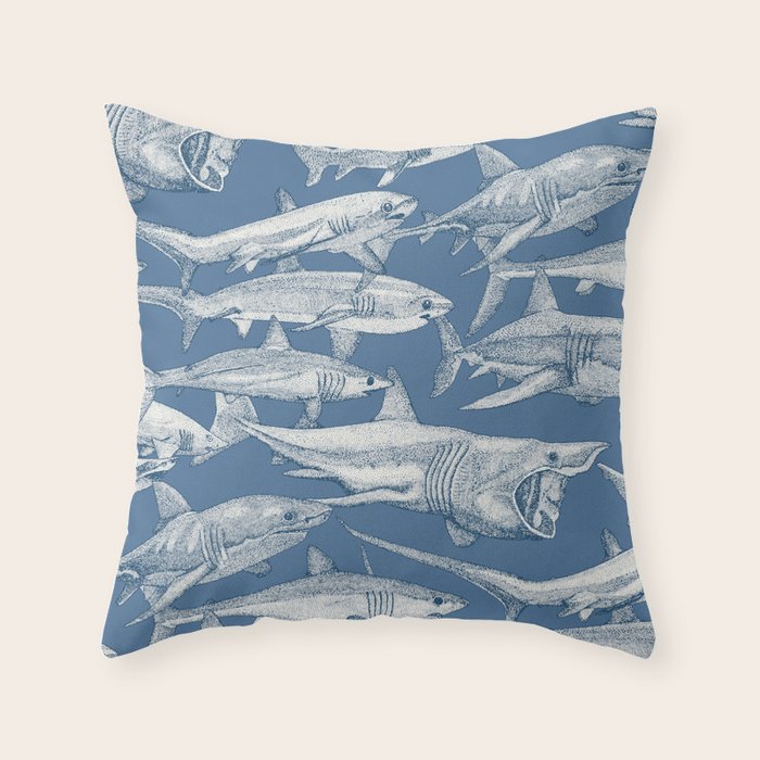 just sharks cobalt denim Throw Pillow Gallery Image 6