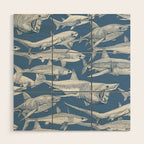 just sharks cobalt denim Wood Wall Art Gallery Image 1