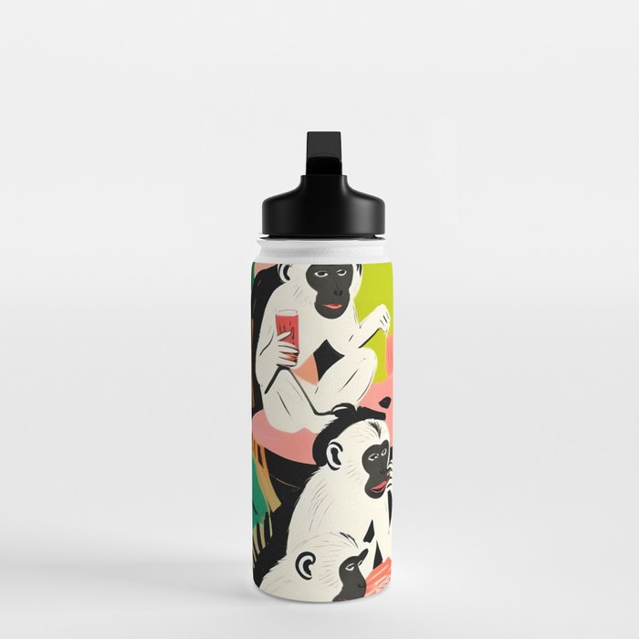 Game Weekend, Monkey Pastel Tropical Playing Cards, Fun Eclectic Party Drinks Alcohol Jungle, Wild Animals Friends Hangout Painting Water Bottle Gallery Image 3