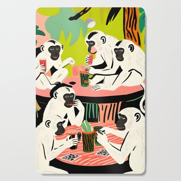 Game Weekend, Monkey Pastel Tropical Playing Cards, Fun Eclectic Party Drinks Alcohol Jungle, Wild Animals Friends Hangout Painting Cutting Board Gallery Image 1
