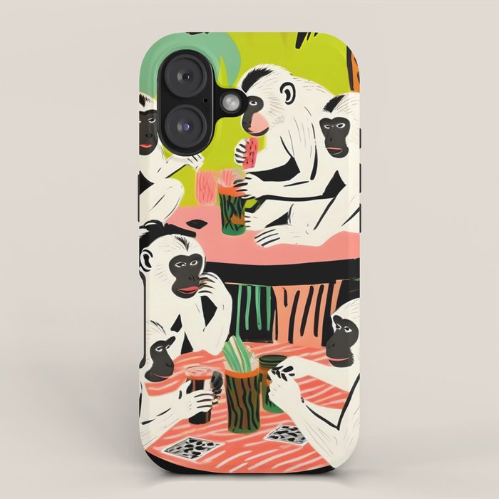 Game Weekend, Monkey Pastel Tropical Playing Cards, Fun Eclectic Party Drinks Alcohol Jungle, Wild Animals Friends Hangout Painting iPhone Case Gallery Image 1