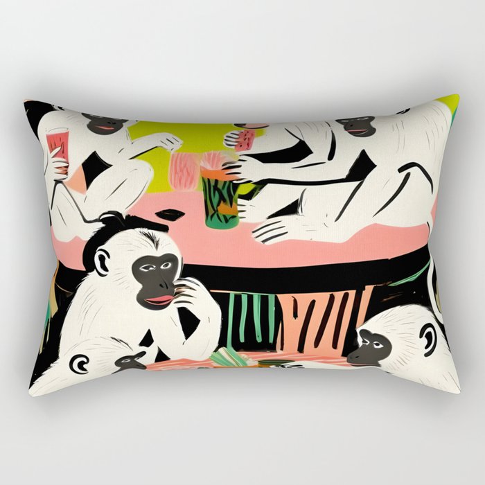 Game Weekend, Monkey Pastel Tropical Playing Cards, Fun Eclectic Party Drinks Alcohol Jungle, Wild Animals Friends Hangout Painting Rectangular Pillow Gallery Image 2