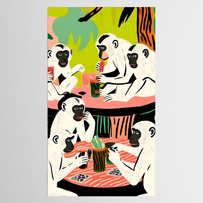 Game Weekend, Monkey Pastel Tropical Playing Cards, Fun Eclectic Party Drinks Alcohol Jungle, Wild Animals Friends Hangout Painting Tablecloth Gallery Image 2