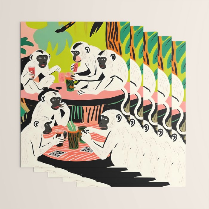 Game Weekend, Monkey Pastel Tropical Playing Cards, Fun Eclectic Party Drinks Alcohol Jungle, Wild Animals Friends Hangout Painting Wrapping Paper Gallery Image 3