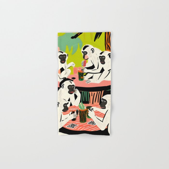 Game Weekend, Monkey Pastel Tropical Playing Cards, Fun Eclectic Party Drinks Alcohol Jungle, Wild Animals Friends Hangout Painting Bath Towel Gallery Image 1