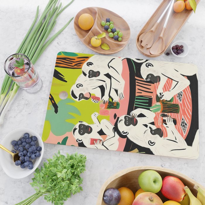 Game Weekend, Monkey Pastel Tropical Playing Cards, Fun Eclectic Party Drinks Alcohol Jungle, Wild Animals Friends Hangout Painting Cutting Board Gallery Image 2