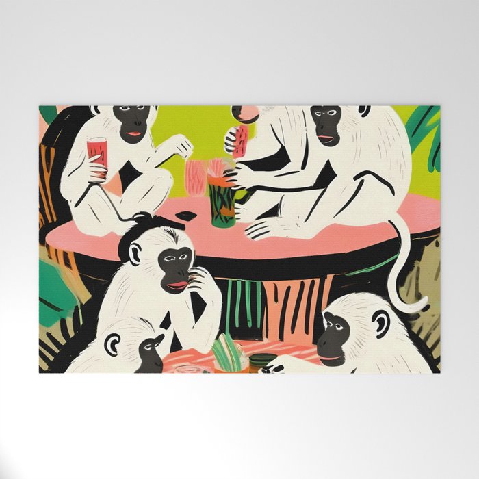 Game Weekend, Monkey Pastel Tropical Playing Cards, Fun Eclectic Party Drinks Alcohol Jungle, Wild Animals Friends Hangout Painting Welcome Mat Gallery Image 1