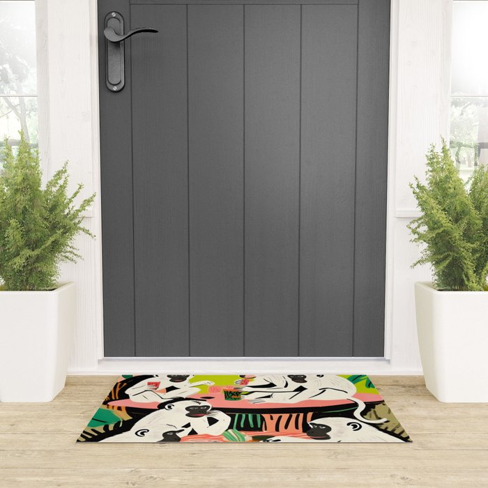 Game Weekend, Monkey Pastel Tropical Playing Cards, Fun Eclectic Party Drinks Alcohol Jungle, Wild Animals Friends Hangout Painting Welcome Mat Gallery Image 3
